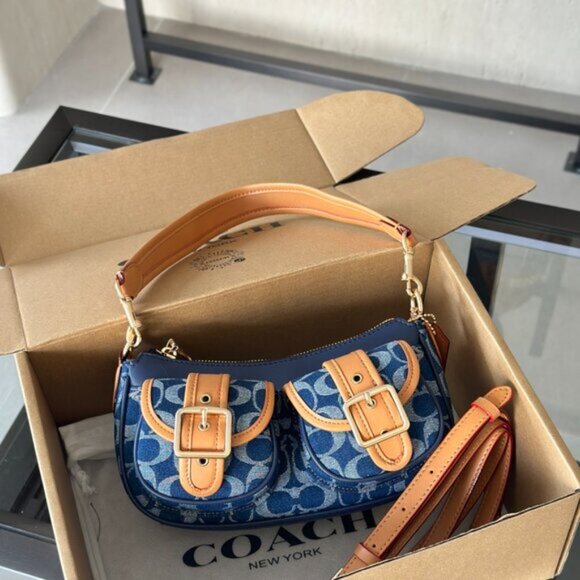 Coach Ashton Baguette Bag In Signature Canvas Denim - Picture 1 of 9